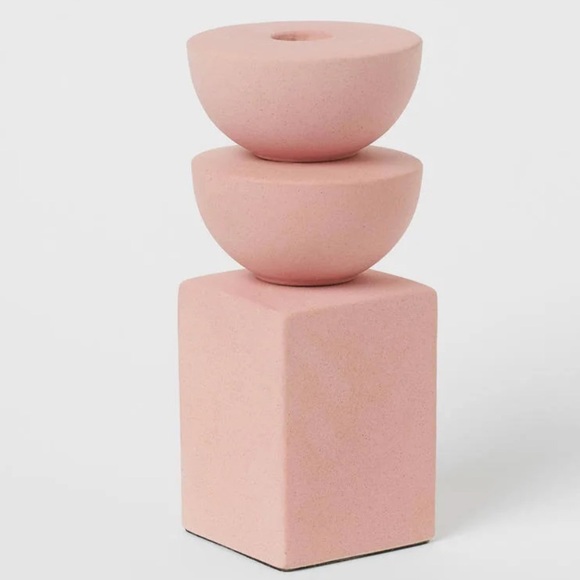 H&M home Ceramic candlestick home decor sculture abstract pink scandinavian - Picture 1 of 6